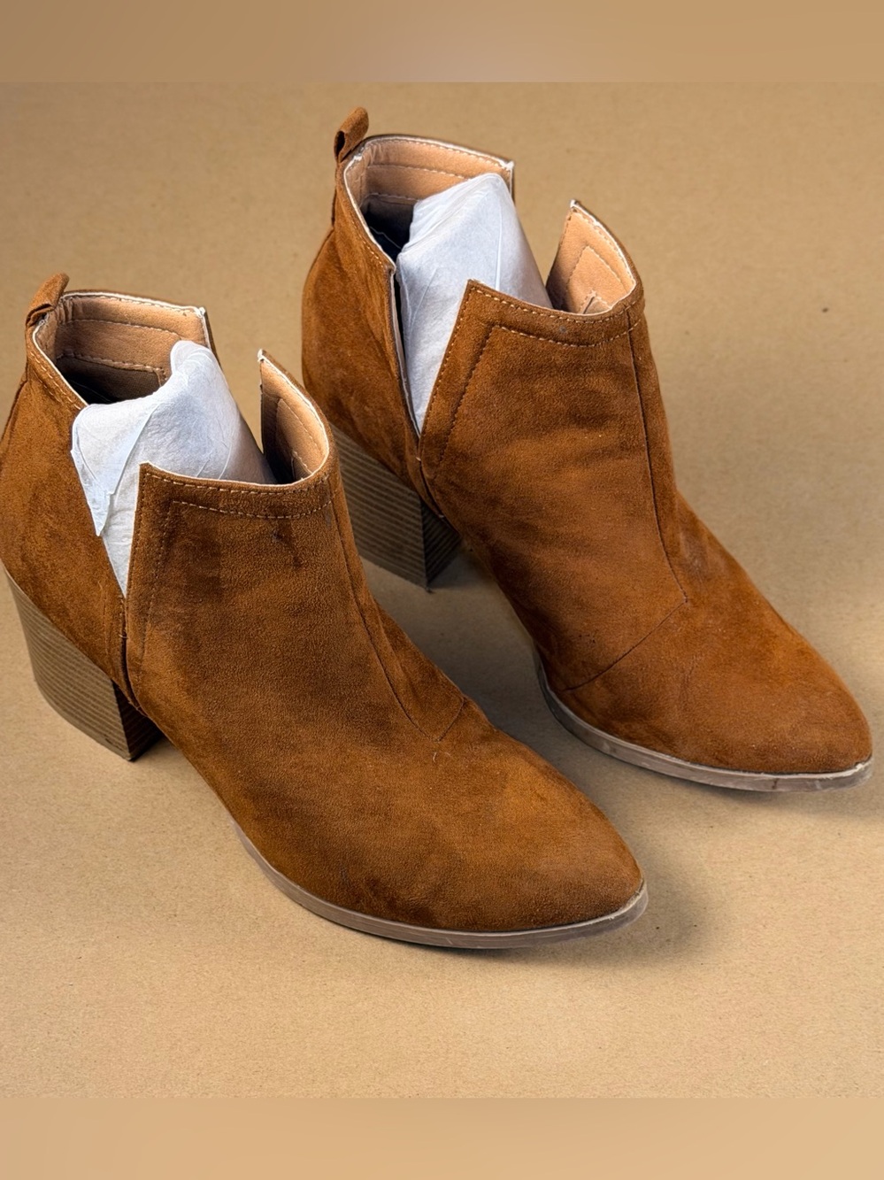 Daytrip Tan Suede Ankle Booties with Block Heel